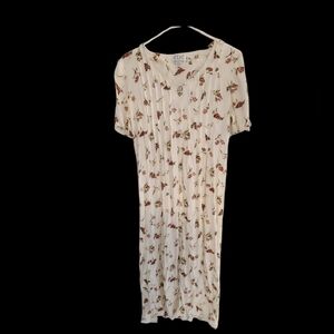 Vintage 90’s Dress Maxi 4 Floral White CDC Tie Back Scoop Neck Button Pleated
